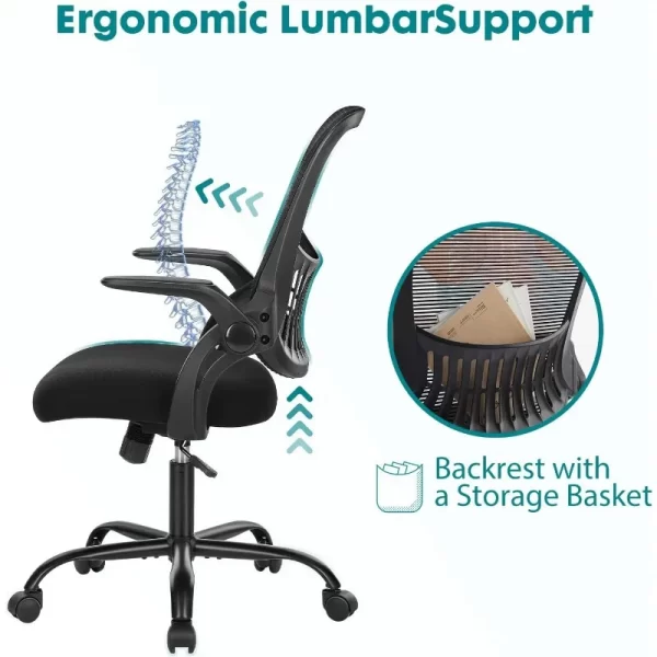 SMUG Office Chair Mid Back Computer Ergonomic Mesh Desk with Larger Seat, Executive Height Adjustable Swivel Task - Image 6