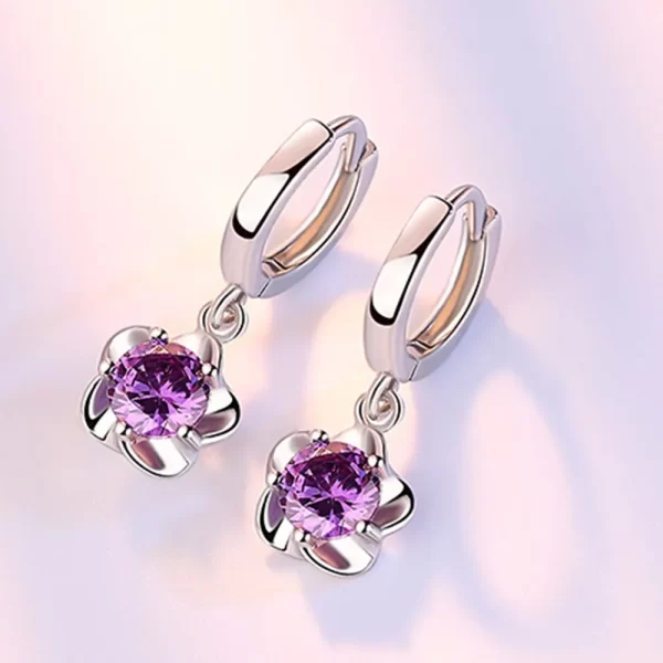 925 Sterling Silver Earrings Jewelry High Quality Retro Simple Pattern Purple White Zircon Earrings Hot Sale - Image 2