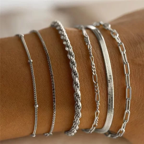 6Pcs Gold Color Multilayer Bracelet Set Boho Retro Thick Twist Cuban Chain Bracelet for Women  Trendy Quality Jewelry Gifts - Image 2