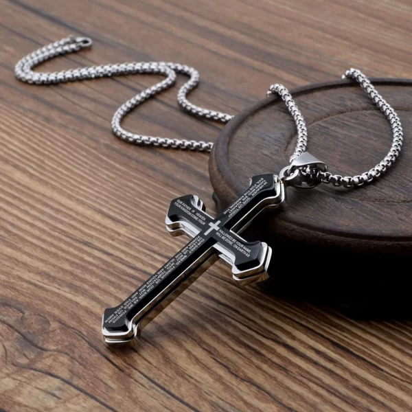 Vintage Christian Bible Text Stainless Steel Cross Pendant Necklace Punk Fashion Biker Amulet Men's Chain Necklace Jewelry Gift - Image 3