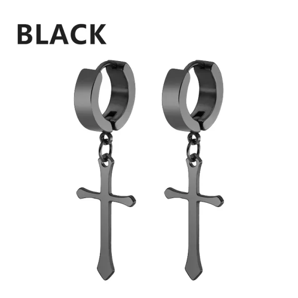 2pc Stainless Steel Men Cross Stars Punk Dangle Earrings Gothic Woman Cross Ear Hoop Earrings Huggies Pendant Piercing Jewelry - Image 12