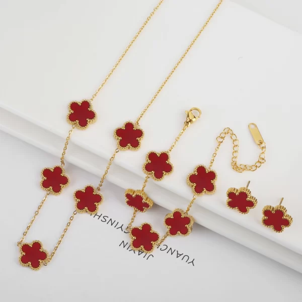 3PCS Stainless Steel Five Leaf Flower Shell Jewelry Set Simple for Woman Girl Party Jewelry Bracelet Necklace Earrings Clover - Image 10