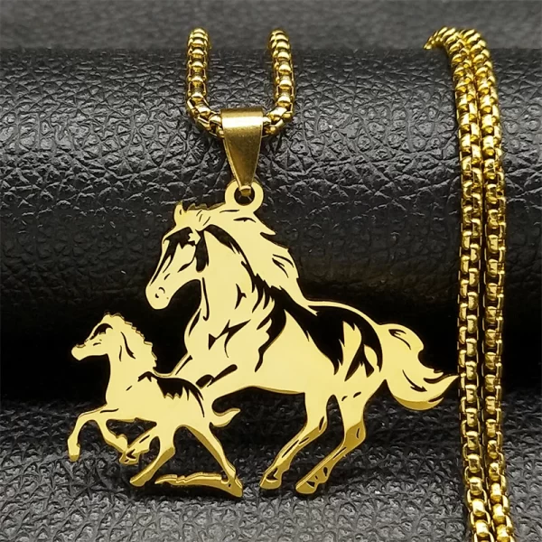 Big Horse With Pony Pendant Necklace for Women Men Stainless Steel Animal Running Horse Hollow Necklaces Jewelry Birthday Gifts - Image 2