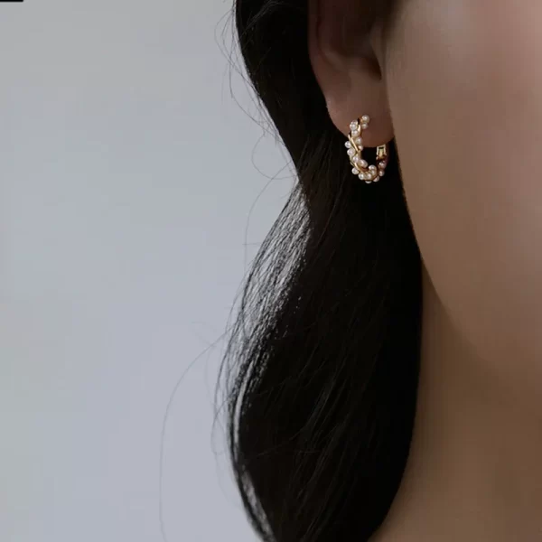 LATS  Korean New Simple Temperament Circle Pearl Earrings Gold Silver Color Fashion Small Versatile Earring Women's Jewelry - Image 3