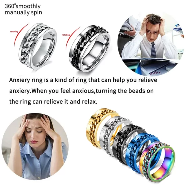 Titanium Steel Rotatable Chain Rings Men Women Stress Ring For Anxiety Couple Jewelry 8mm Corkscrew Rings Multifunctional Gift - Image 2