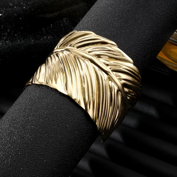 IFMIA Charm Big Metal Feather Opening Bangle For Women Men Gold Color Leaf Bracelet Fashion Jewelry Gifts - Image 3