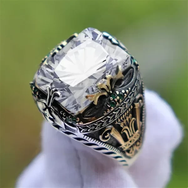 Retro Handmade Turkish Signet Rings for Men Ancient Silver Color Carved Ring Mystic Zircon Inlay New Punk Motor Biker Ring - Image 10