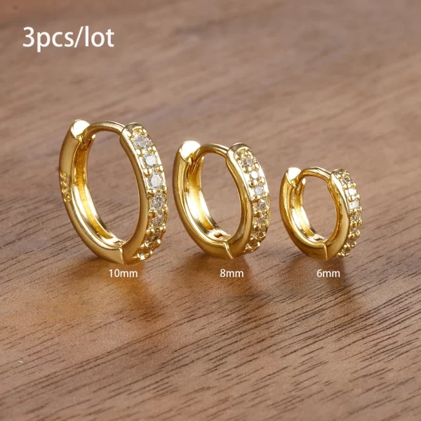 3 PCS/Set Simple Stainless Steel Crystal Small Hoop Earring Women Tiny Gold Color Cartilage Piercing Earring Minimalism Jewelry - Image 4