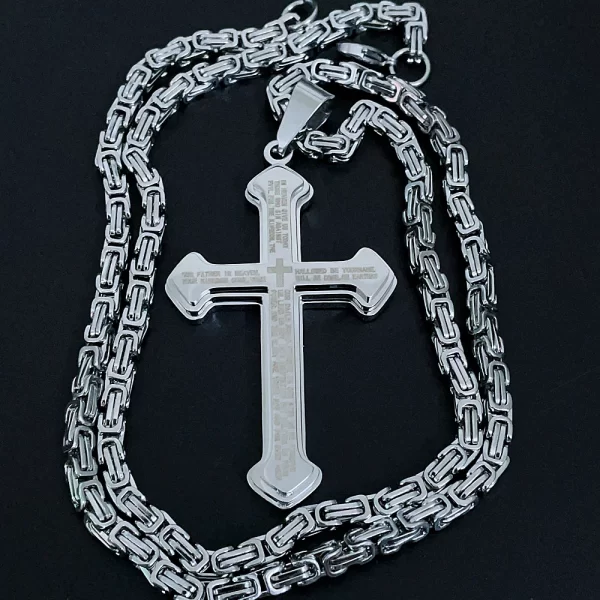 Vintage Christian Bible Text Stainless Steel Cross Pendant Necklace Punk Fashion Biker Amulet Men's Chain Necklace Jewelry Gift - Image 16