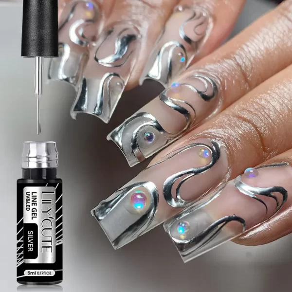 LILYCUTE 5ml Super Bright Silver Metallic Painting Liner Gel Nail Polish Drawing Stripe Graffiti Mirror Pull Line UV Gel Varnish - Image 2