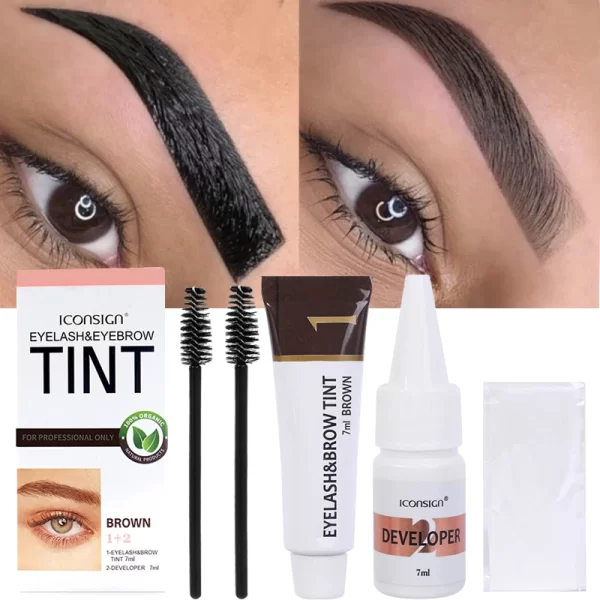 Semi Permanent Eyelash Eyebrow Dye Tint Kit 2 in 1 Waterproof Fast Dye Brow Enhance Long Lasting Black Brown Eyebrow Cosmetics