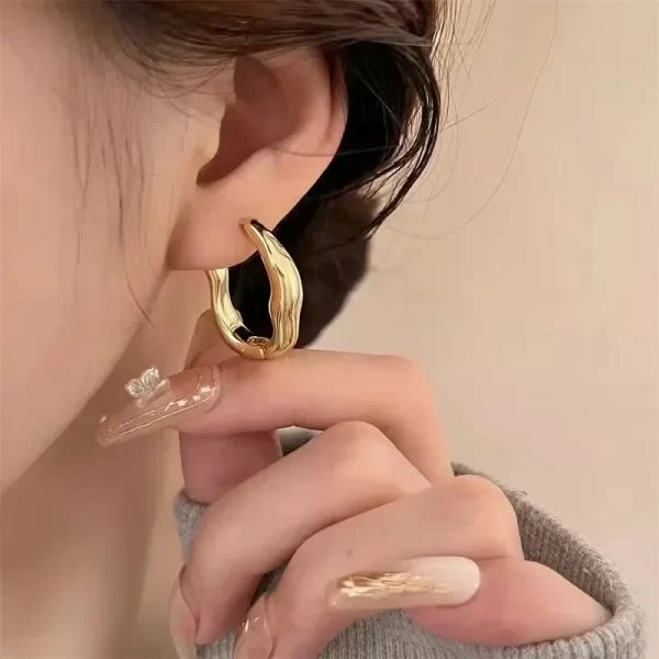 Vintage Irregular Hoop Earrings for Women Fashion Silver Plated Stainless Steel Earring Korean Trendy Jewelry Gifts Wholesale - Image 3