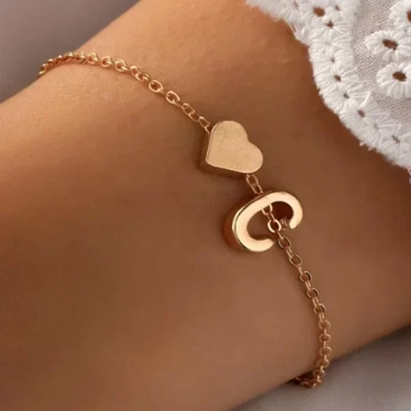 Fashion English Initial Letter Heart Bracelet DIY Personalized Name Bracelets Girls Women Anniversary Jewelry Gifts - Image 3