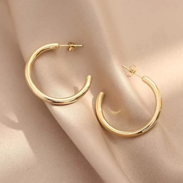 30/40/50mm C Shape Stainless Steel Hoop Earrings for Women Classic 14K Gold Plated Large Thick Hoop Earrings Fashion Accessories - Image 2