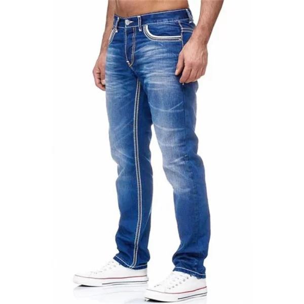 Men Jeans Solid Pockets Stretch Denim Straight Pants Spring Summer Business Casual Trousers Daily Streetwear Men's Clothing - Image 2