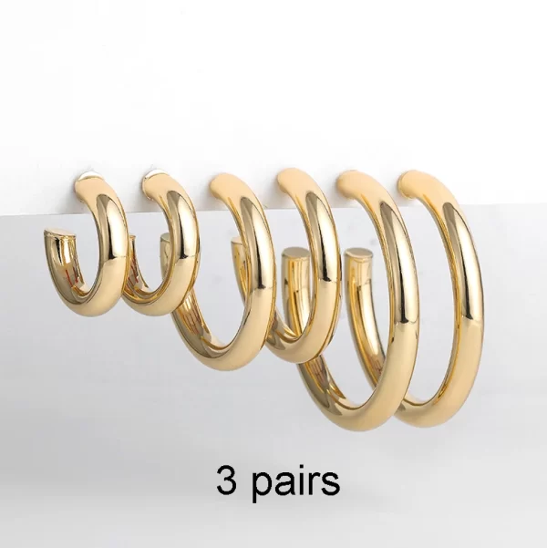 3 Pairs/set Punk Geometric Big Small Hoop Earrings for Women Men Gold Color Metal Chain Circle Huggie Earrings Korean Jewelry - Image 10