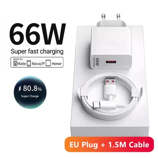 6A 66W Super Fast EU Wall Charger For Huawei Mate 40 50 60 P50 Nova 8 9 10 Honor 90 100 X7 X8 X9 Magic Type C Charging USB Cable - Image 8