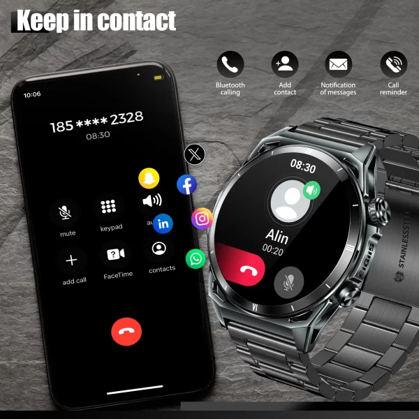 EIGIIS New Smart Watch KE6 1.43" AMOLED Display Men Black Sports Watch KE Series Bluetooth Call Health Monitor IP68 Waterproof - Image 5