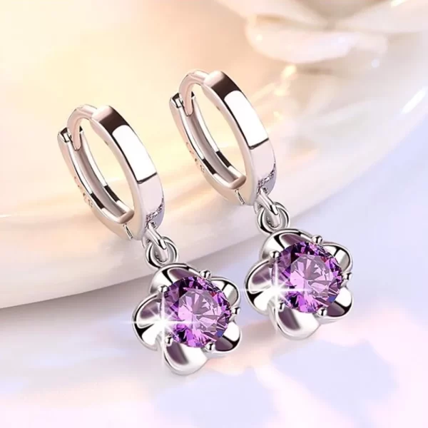 925 Sterling Silver Earrings Jewelry High Quality Retro Simple Pattern Purple White Zircon Earrings Hot Sale - Image 5