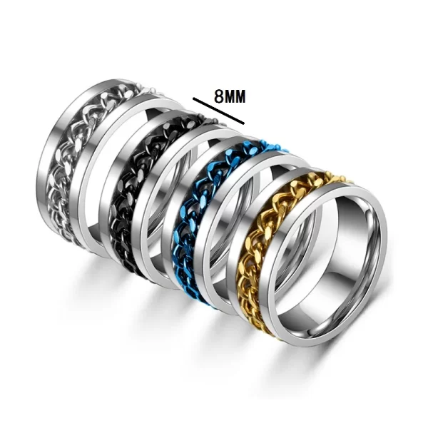 Titanium Steel Rotatable Chain Rings Men Women Stress Ring For Anxiety Couple Jewelry 8mm Corkscrew Rings Multifunctional Gift - Image 4