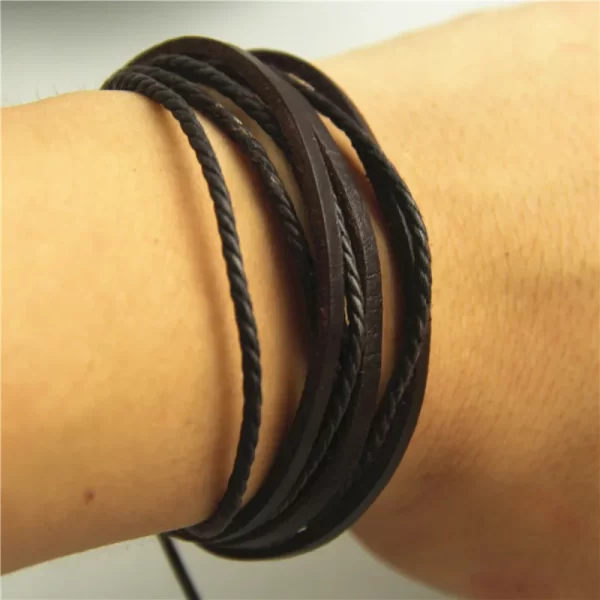 Hot Sell 100% Hand-Woven Fashion Jewelry Wrap Multilayer Leather Braided Rope Wristband Men Bracelets & Bangles For Women - Image 2