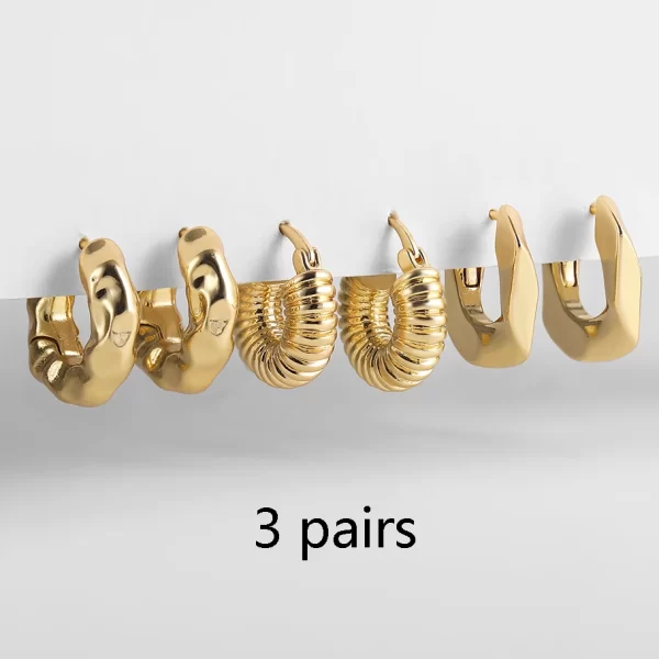 3 Pairs/set Punk Geometric Big Small Hoop Earrings for Women Men Gold Color Metal Chain Circle Huggie Earrings Korean Jewelry - Image 16