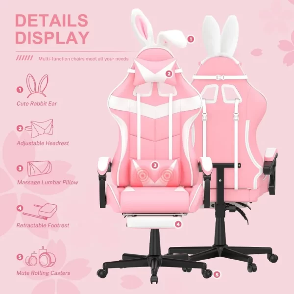 Computer Armchair Girlfriend Computer Gaming Chair Pink Gaming Chair With Footrest - Image 4