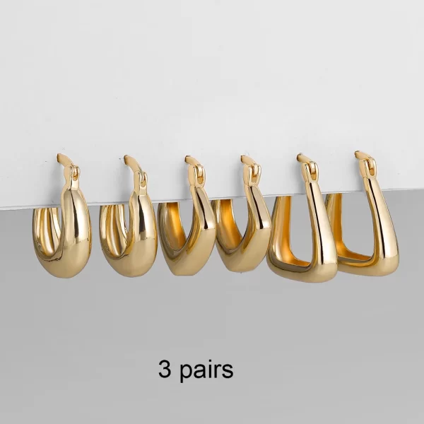 3 Pairs/set Punk Geometric Big Small Hoop Earrings for Women Men Gold Color Metal Chain Circle Huggie Earrings Korean Jewelry - Image 25