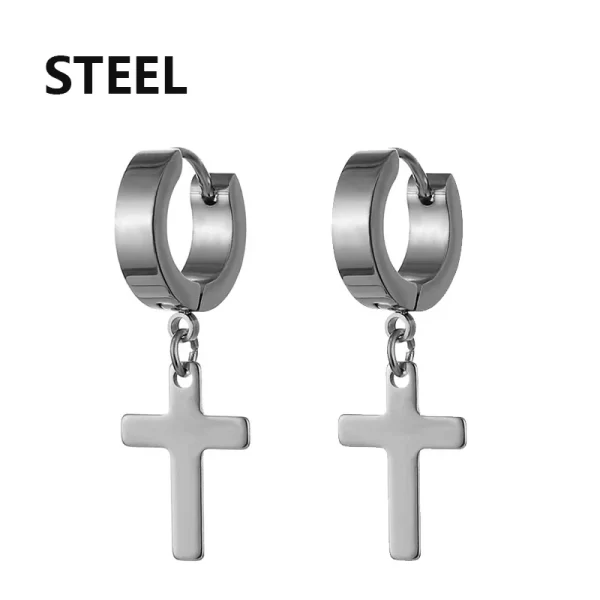 2pc Stainless Steel Men Cross Stars Punk Dangle Earrings Gothic Woman Cross Ear Hoop Earrings Huggies Pendant Piercing Jewelry - Image 38