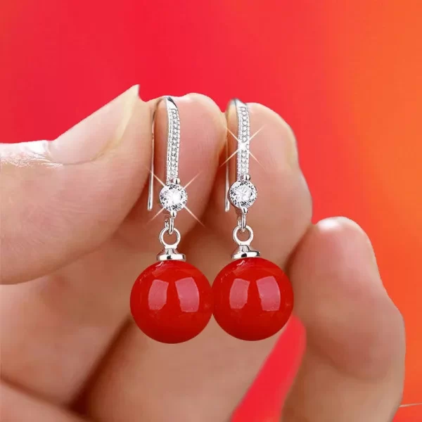 Exquisite Fashion Silver Color Water Imitation Pearls Drop Earrings for Women Shiny Red Green Round Imitation Pearls Earrings - Image 10