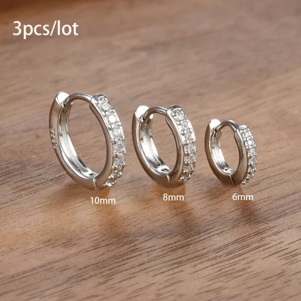 3 PCS/Set Simple Stainless Steel Crystal Small Hoop Earring Women Tiny Gold Color Cartilage Piercing Earring Minimalism Jewelry - Image 6