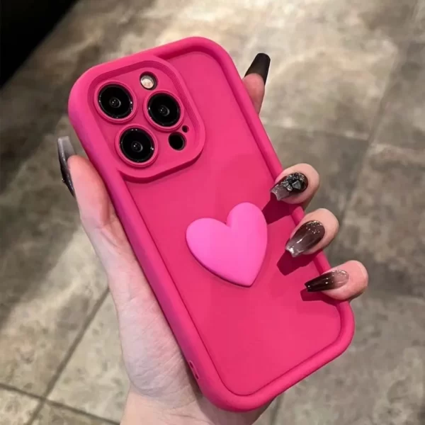 Luxury Cute 3D Love Heart Silicone Phone Case For iPhone 16 15 13 12 11 14 Pro Max X XR XS 16 Plus Shockproof Candy Back Cover - Image 2