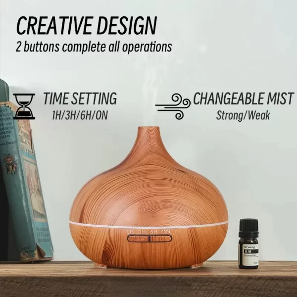 Air Humidifier Aromatherapy Essential Oil Diffuser Wood Grain 500ml Ultrasonic Remote Control 7 Color Lights For Home Bedroom ﻿ - Image 2