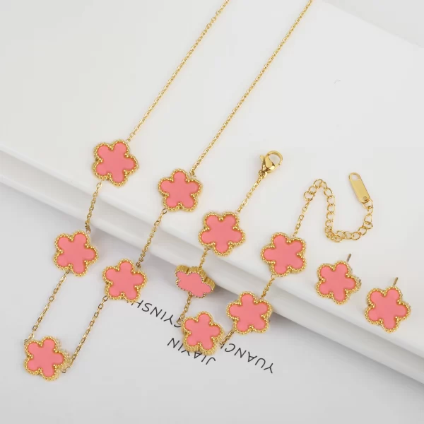 3PCS Stainless Steel Five Leaf Flower Shell Jewelry Set Simple for Woman Girl Party Jewelry Bracelet Necklace Earrings Clover - Image 13