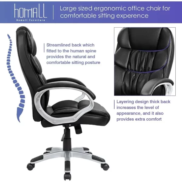 Homall Office Chair High Back Computer Desk Chair, PU Leather Adjustable Height Modern Executive Swivel Task Chair - Image 4