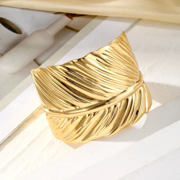 IFMIA Charm Big Metal Feather Opening Bangle For Women Men Gold Color Leaf Bracelet Fashion Jewelry Gifts - Image 5