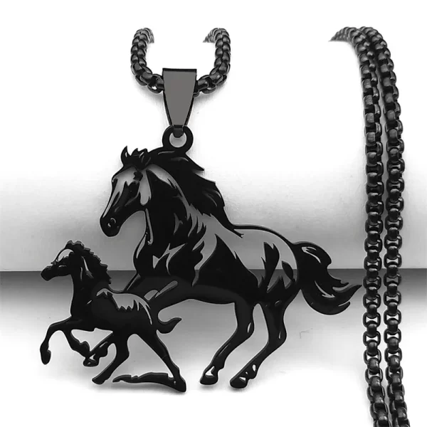 Big Horse With Pony Pendant Necklace for Women Men Stainless Steel Animal Running Horse Hollow Necklaces Jewelry Birthday Gifts - Image 4