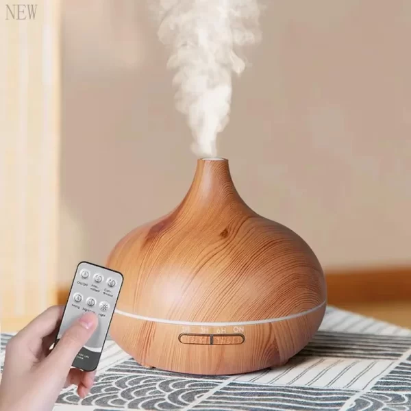 Air Humidifier Aromatherapy Essential Oil Diffuser Wood Grain 500ml Ultrasonic Remote Control 7 Color Lights For Home Bedroom ﻿