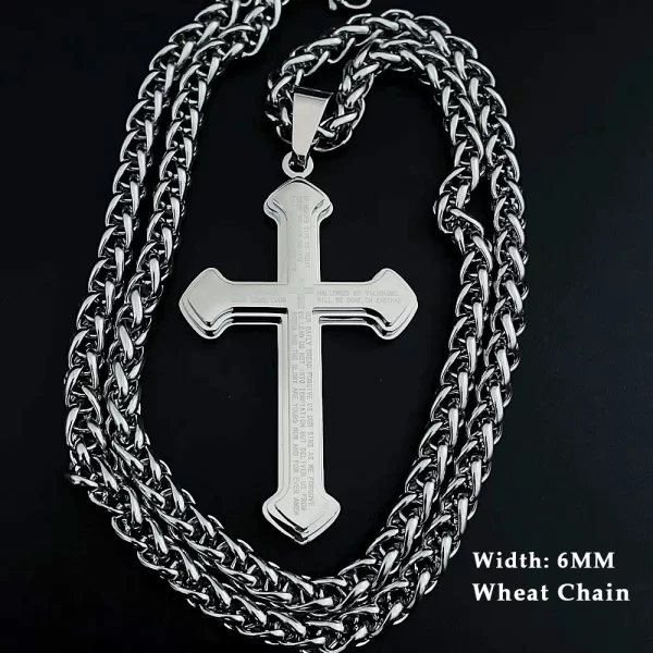 Vintage Christian Bible Text Stainless Steel Cross Pendant Necklace Punk Fashion Biker Amulet Men's Chain Necklace Jewelry Gift - Image 9