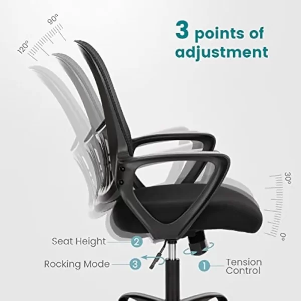 SMUG Office Chair Mid Back Computer Ergonomic Mesh Desk with Larger Seat, Executive Height Adjustable Swivel Task - Image 3