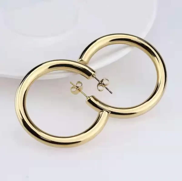 30/40/50mm C Shape Stainless Steel Hoop Earrings for Women Classic 14K Gold Plated Large Thick Hoop Earrings Fashion Accessories - Image 6