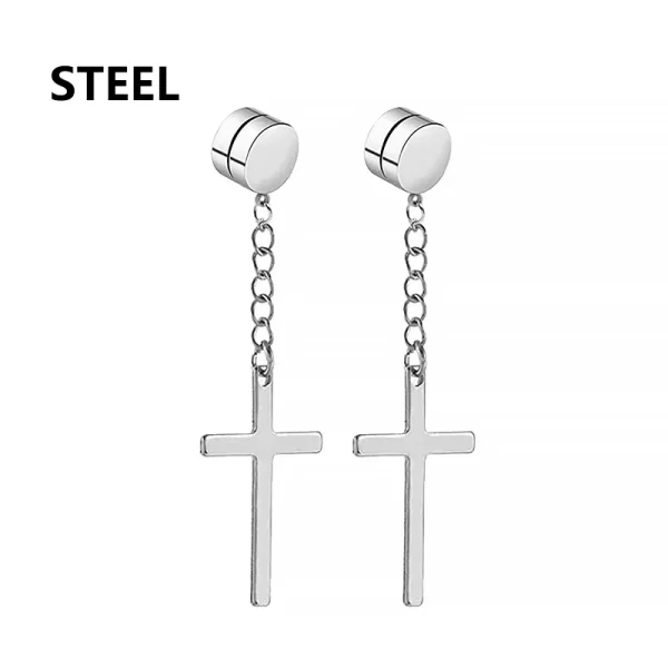 2pc Stainless Steel Men Cross Stars Punk Dangle Earrings Gothic Woman Cross Ear Hoop Earrings Huggies Pendant Piercing Jewelry - Image 27