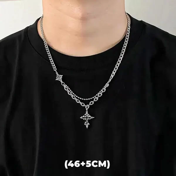 Hip Hop Zircon Star Double Layer Necklace For Men Women Trend Charm Titanium Steel Pendant Chain Unisex Jewelry Wholesale - Image 20