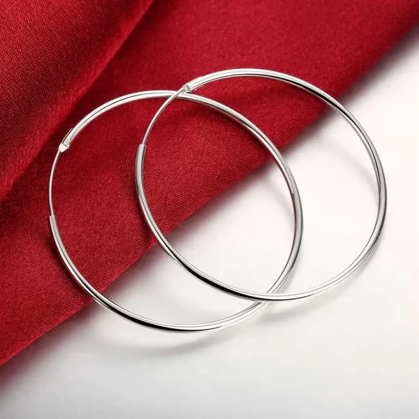 925 Sterling Silver 50MM/60MM Luxury Women's Hoops Girl Earrings Luxury Jewelry Accessories - Image 2