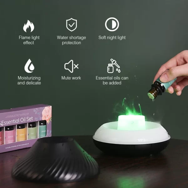 KINSCOTER Volcanic Aroma Diffuser Essential Oil Lamp 130ml USB Portable Air Humidifier with Color Flame Night Light - Image 5