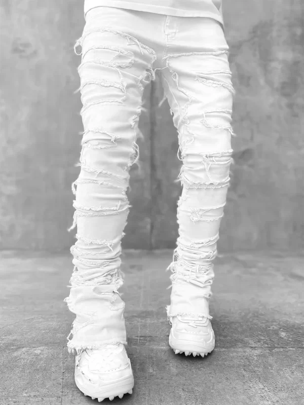 Men's Regular Fit Stacked Jeans Ripped Slim Fit Patch Distressed Destroyed Straight Denim Pants Hip Hop Streetwear Trouser Cloth - Image 5