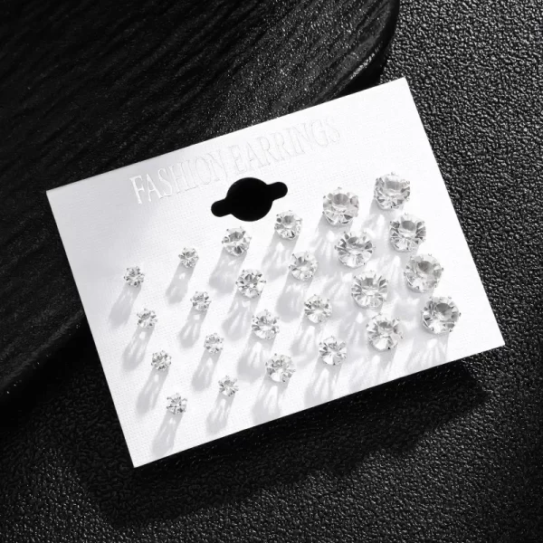 New 12 Pair/Pack White Shiny Wedding Stud Earrings Set For Women Men Crystal Jewelry Accessories Oorbellen Jewelry Earrings - Image 5