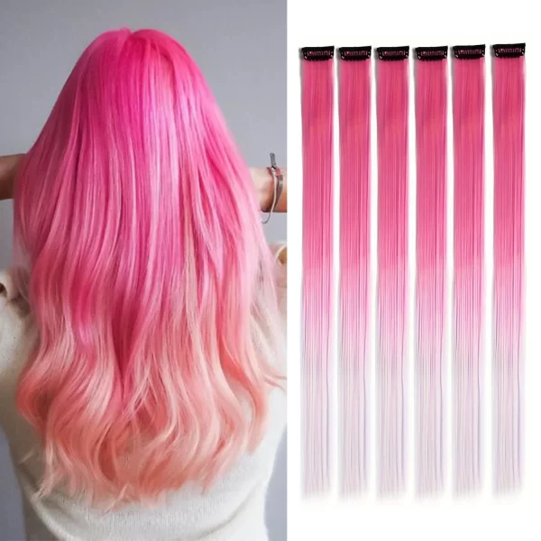 6pcs/pack Colored Party Highlights Clip in Hair Extensions for Girls 22 inches Multi-colors Straight Hair Synthetic Hairpieces - Image 14