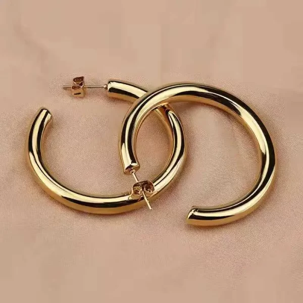 30/40/50mm C Shape Stainless Steel Hoop Earrings for Women Classic 14K Gold Plated Large Thick Hoop Earrings Fashion Accessories - Image 4