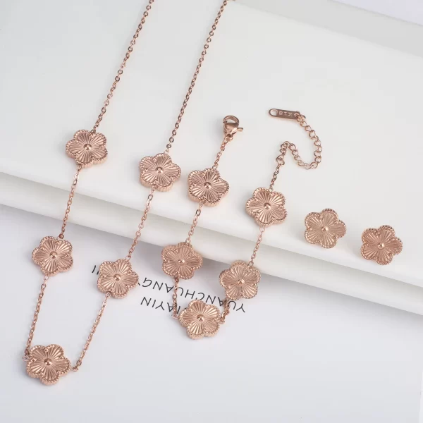 3PCS Stainless Steel Five Leaf Flower Shell Jewelry Set Simple for Woman Girl Party Jewelry Bracelet Necklace Earrings Clover - Image 21